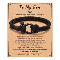Black Milanese Rope Bracelet 8 Grade Graduate Hand Rope Hand Woven Bracelet To My Son card juoda