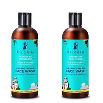 Pilgrim Vulkaninių pelenų švelnus veido prausiklis, 2 vnt. (100ml x 100ml) giliam porų valymui, riebalų kontrolei, apsaugai nuo taršos, sausai odai blue