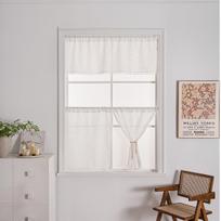 Elegantiškos medvilninės ir lininės siuvinėtos marlės užuolaidos: Universalūs vienspalviai langų ir durų tinkleliai, kavos užuolaidos 132cm x 46cm (52in x 18in) - 1 piece white