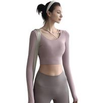 Inner Padded Yoga Tops Women Sexy Back Long Sleeve Yoga Top Sport High S violetinė