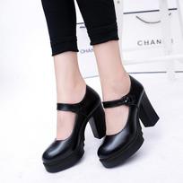 Women's Black High Heels Pumps Catwalk Sandals Soft-soled Leather Thick Heels Large Size Women's Shoes Elegant Woman Heels 41