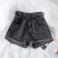 High-waisted Baggy Wide-leg Jeans Shorts Summer Casual Hot Pants with Curly Hem S