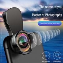 HD Wide-Angle Macro Lens for Mobile Live Streaming Flagship Edition, Wide Angle + Macro, Magic Black gray