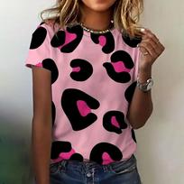 Women's Clothing T-shirt Round Neck Leopard Print Short Sleeve 3D Printed Summer Casual Women's T-shirt XXS