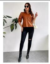 Genuine Lambskin Leather Formal Party Stylish  Women Shirt Brown Casual Handmade S ruda
