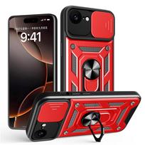 Camera protect case for iPhone 16e iPhone 16 Pro Max 15 Plus 14 + 13 Pro 12 11 XS XR X Armor Hybrid Metal Ring Holder Back Cover iPhone 13 Pro raudona