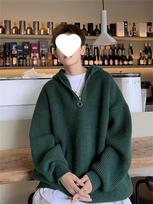 Men's Autumn Oversized Hong Kong Style Half-Zip Knitted Hoodie M