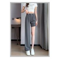 Gray Women's High-Waist Wide-Leg Summer Pants 2024 L [Recommended 100-110 kg]