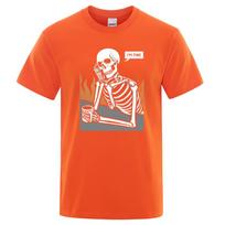 Skeletons In Meditation And Keep Alone Print T-Shirt Male Fashion Cotton T-Shirts Oversize Tshirt Cotton Tops S