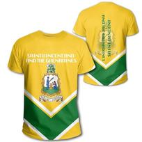 Summer Saint Vincent And The Grenadines Flag T-Shirt For Men 3D Printed Coat Of Arms T Shirt Round Neck Short Sleeves Casual Tee Shirts S yellow