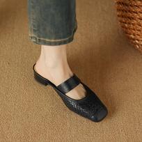 Krazing Pot Mules Microfiber Spring Summer Size 41 Thick Heels Women Square Toe Hollow Decoration Breathable Slip on Pumps 35 juoda