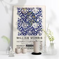 Navy Blue William Morris Museum Exhibition Retro Poster Nordic Floral Art Painting Wall Art Print Plant Pattern Home Decor Gift No Frame 21*30cm No Frame gray
