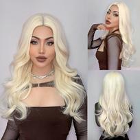 Ilgi banguoti Ombre juodai balti sintetiniai perukai moterims karščiui atsparūs natūralūs vidurinės dalies Cosplay Party Lolita kasdieniai plaukų perukai TB099-4 beige