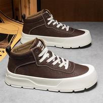 Autumn And Winter Microfiber Leather Casual Board Shoes Fashion Lace-Up Thick Sole Heightening Daily Sports Cold Sticky Men'S Shoes 39 white