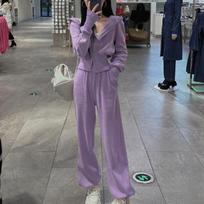 Early Autumn Milk-Style Sweater & Wide-Leg Pants Two-Piece: Playful Casual Sports Suit for Women XL pilka spalva