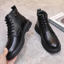 2024 Winter Men's Genuine Leather Sheepskin Fur Boots - Warm, Comfortable Martin Casual Cotton Shoes 43 juoda
