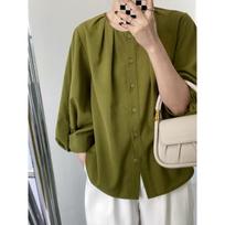 Luxi Women's Chic Lantern Sleeve Cotton-Linen Shirt, Spring 2024, Three-Quarter Sleeve Top Large beige