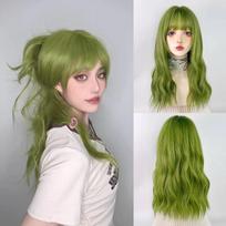 Sintetiniai ilgi žali, banguoti garbanoti perukai su kirpčiukais Lolita Cosplay pūkuotas moteriškas natūralių plaukų perukas kasdieniniam vakarėliui #1