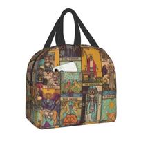 The Major Arcana Of Tarot Vintage Patchwork Thermal Insulated Lunch Bag Women Occult Spiritual Portable Tote Food Box 22x20x13CM smėlis