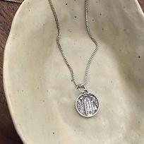 Thai Old Retro Round Card Chinese Character Necklace New Style Personalized Sweatshirt Chain Necklace