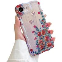 For iPhone 16e 16 15 14 Plus 13 12 11 Pro Max Oil Painting Printed Flower Pattern Cute Curly Wave Edge Exquisite Phone Cover TPU Protective Case iPhone 11 smėlis
