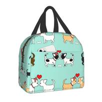Chihuahuas Valentines Thermal Insulated Lunch Bags Women Cute Dog Puppy Portable Lunch Tote for Work School Travel Food Box 22x20x13CM smėlis