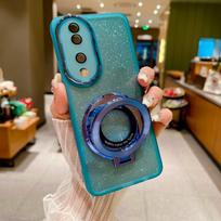 Magnetic Holder Cover for Vivo V50 Lite V 50 V50E Lens Camera Film Glitter Silicone Soft TPU Phone Case for VIVO Y29 Y39 Y19S For Vivo Y29 4G mėlyna