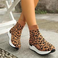 Moteriškos leopardinės kojinės Ankle Boots Plokščiapadžiai Megztos sportbačiai Moteriški batai 2025 m. Tendencija Žiemos Laisvalaikio Mada Nauji Jaukūs Sportbačiai Mujer 35 ruda