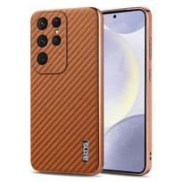 for Samsung Galaxy S25 S24 S23 S22 Ultra Plus Case Carbon Fiber Texture PU Leather Cover Plated Bumper Full Protect Camera Shell for Galaxy S22 ruda