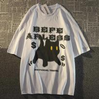Women Tshirt Summer Black Cat Printed Short-sleeved T-shirt Men Ins Cartoon Korean Shirt Goth Clothes Y2k Top Harajuku M smėlis