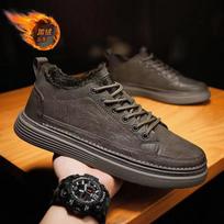 Winter men's shoes velvet cotton shoes sports casual leather shoes men's board shoes black non-slip waterproof autumn and winter chef labor insurance 44 ruda