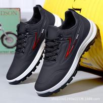 2024 New Four Seasons Sports Korean Version Versatile Casual Trend Running Student Shoes Leather Surface Waterproof Daddy Shoes 39 black