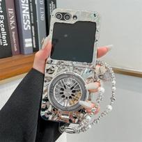 Electroplated Gyroscope Holder Wrist Strap Phone Case for Samsung Galaxy Z Flip 6 5 4 3 Flip6 Flip5 Flip4 Flip3 Protective Cover Galaxy Z Flip6