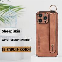 Sheep Skin Wrist Strap Ring Phone Case for IPhone 16 15 Plus 14 13 12 11 Pro Max Leather Bracket Shockproof Hard Shell Cover For iPhone 16 Plus