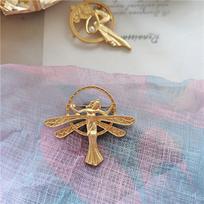 Vintage Matte Gold Angel Brooch - Baroque Style Corsage Pin for Suits and Shirts
