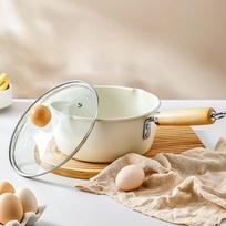 Keraminis pieno puodas Nelipnus puodas Papildomo maisto puodas Mažas puodas Buitinis mažas keptuvas Nuovirų puodas Sriubos puodas Greitai paruošiamų makaronų puodas 16cm white