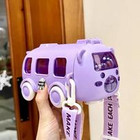 1 vnt. 500 ml animacinis žaislinis autobusas su šiaudeliu, didelės talpos plastikinis puodelis vasaros gėrimams, vandens buteliai vaikams, atlenkiamas virdulys žalia