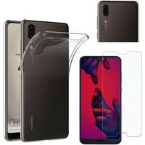 HUAWEI P20 Case - Transparent Silicone + Tempered Glass Screen Protector [Phonillico®]