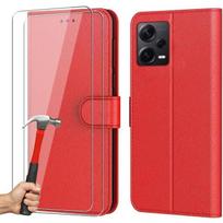 Coque pour Redmi Note 12 Pro 5G - E.F.CONNECTION - Effet Cuir Rouge - Verres Trempés