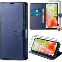 Case + 2 Tempered Glasses for Xiaomi Redmi 12C-11A, Elegant Leather Effect Case - Navy Blue