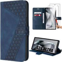 Case - for Samsung Galaxy S24 Ultra - PU Leather - Mosaic - Navy Blue + 2 Tempered Glasses