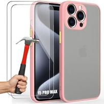 Case - Silicone - for iPhone 15 Pro Max - Ultra Thin Protection - Pink - 2 Tempered Glasses Offered