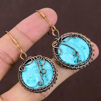 Blue Cameo Face Handmade Copper Wire Wrap Jewelry Earring 2.28 K9z60