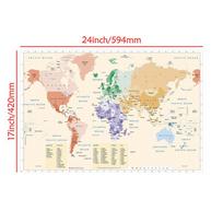 Unframed World Map,Political Geographic Wall Decor for Living Room,Bedroom,Home Office-Modern Retro Art Decor,Travel Supplies 59*42cm