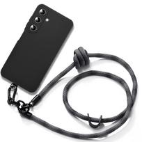 Lanyard Case for Samsung Galaxy A15 4G-5G - Black Shockproof Silicone with Removable Gray Lanyard
