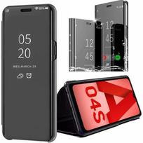 Coque Rabat pour Samsung A04s Clear View Support Noir, Anti-choc juoda
