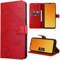 Protective Case - BOOLING - for Samsung Galaxy A26 5G - Shockproof - PU Leather - Red Butterfly raudona