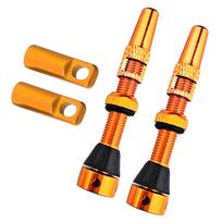 Bekamerinis „Presta“ ventilio kotas, 60 mm, lengvo lydinio „Presta“ ventilio kotas su ventilio šerdies šalinimo įrankiu ir ventilio koto dangteliais oranžinė