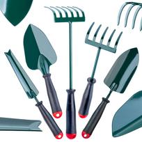 KADAX 5-in-1 Garden Tool Set Shovel Rake Hoe Claws Quilting Knife tamsiai žalia spalva