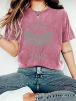 Women's New Cute Printed Short Sleeve Dragonfly Printed Round Neck Loose Short Sleeve XXL raudona/violetinė